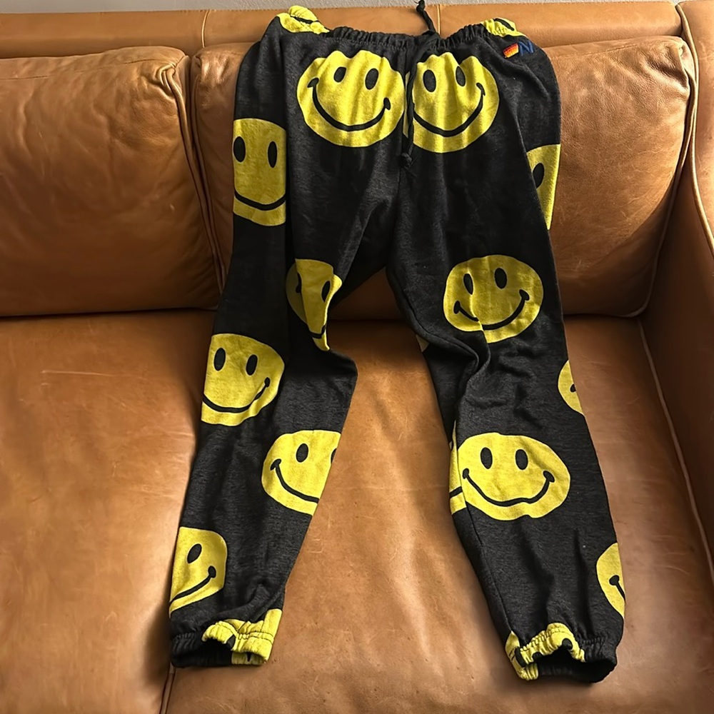 Aviator Nation black smiley sweatpants XS new w/o tags
